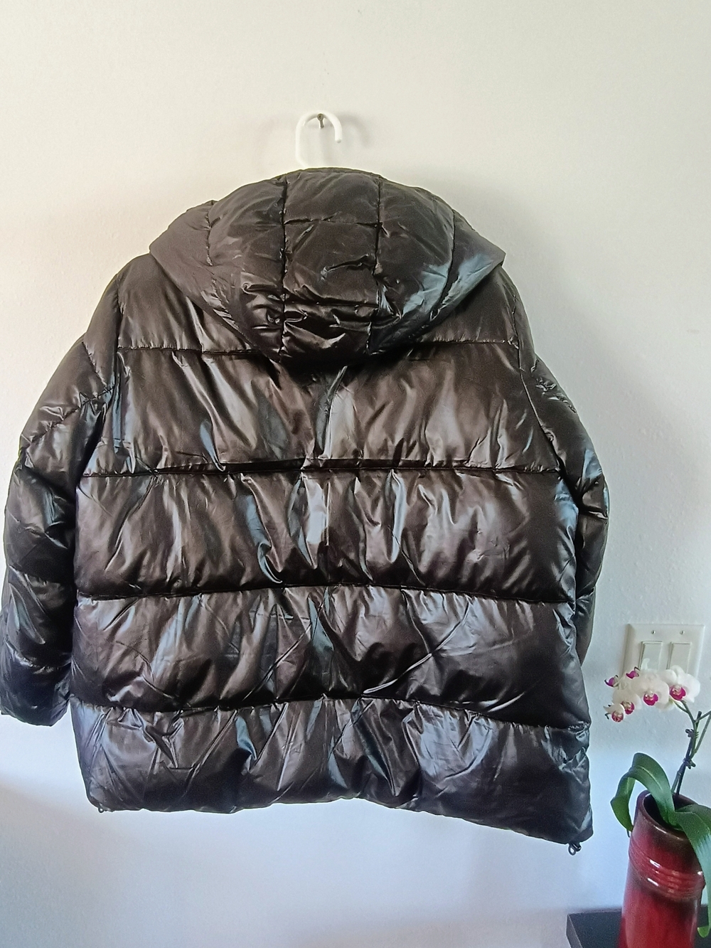 Two by Vince Camuto 2XL Black Hooded Puffer Jacket Glossy Winter Coat - Picture 6 of 7